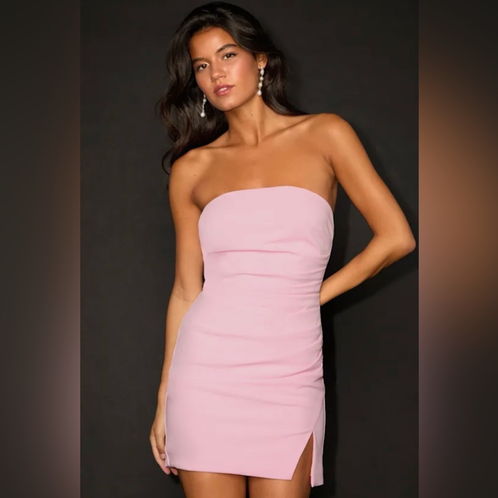 Lulus Veda Strapless Ruched Mini Dress in Pink Large NWT